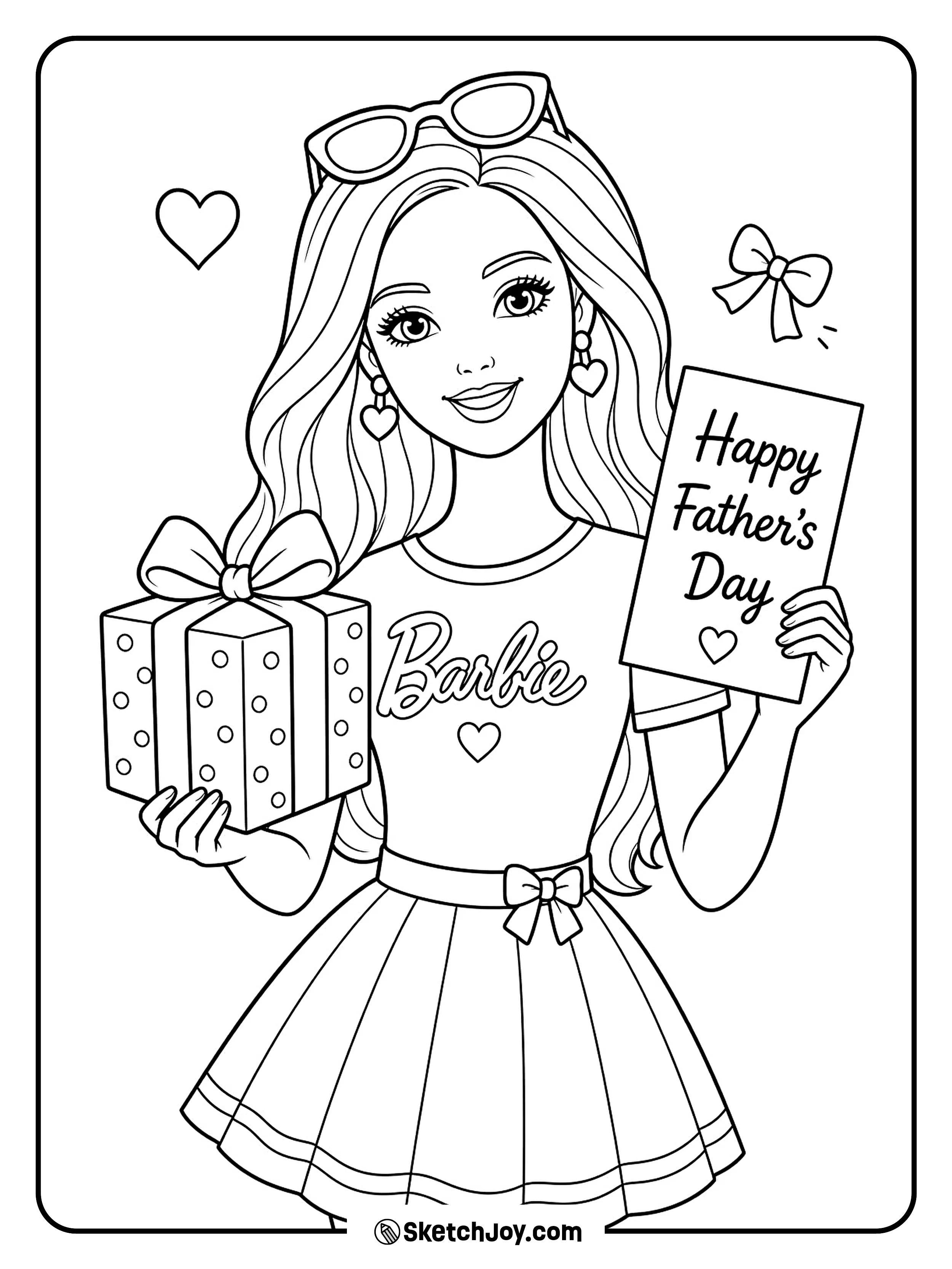 Barbie holds a pretty Fatherâs Day gift for Dad.